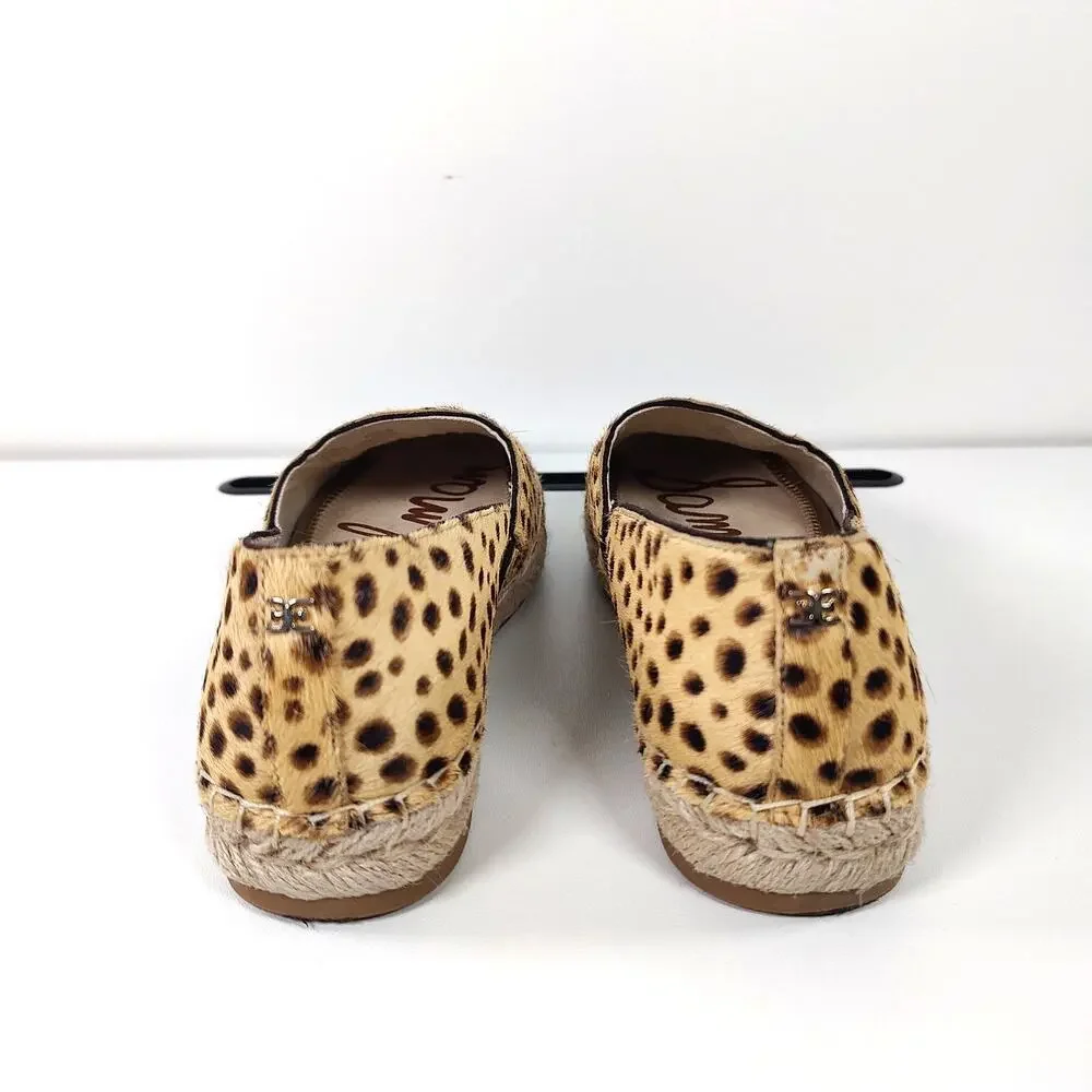 Sam Edelman Kesia Calf Hair Leopard Espadrille Flats Tan Brown Women's 6.5‎